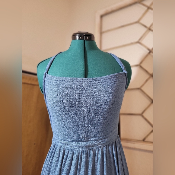 R. Vivimos Blue Maxi Summer Cotton / Rayon Backless Ruffled Dress Size Medium - Picture 3 of 11